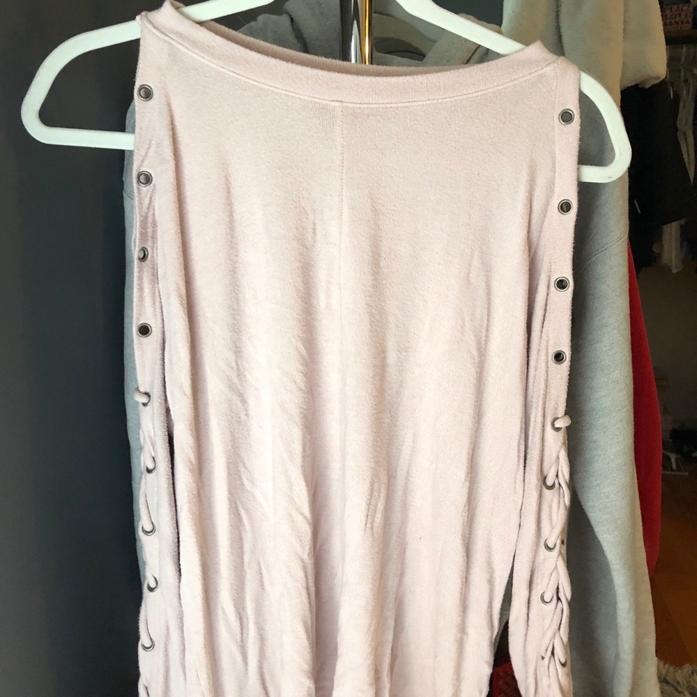 american eagle pink lace up sleeve shirt